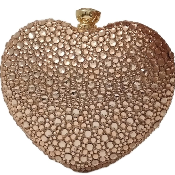 Emerald Green Heart Shaped Purse Crystal Clutch Crossbody Chain Event Mini Bag - Picture 14 of 16